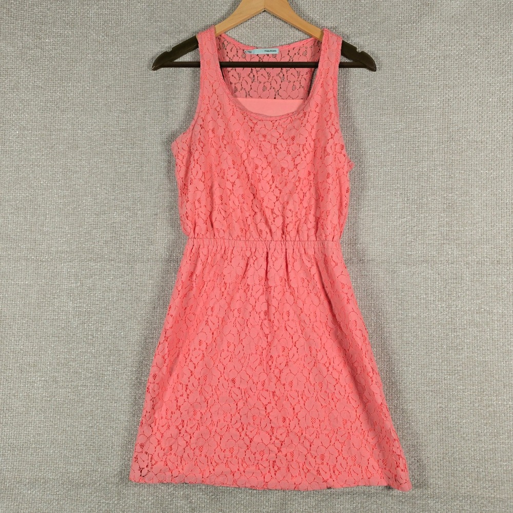 Maurices Womens Coral Floral Lace Sleeveless Fit‎ & Flare Racerback Dress Small